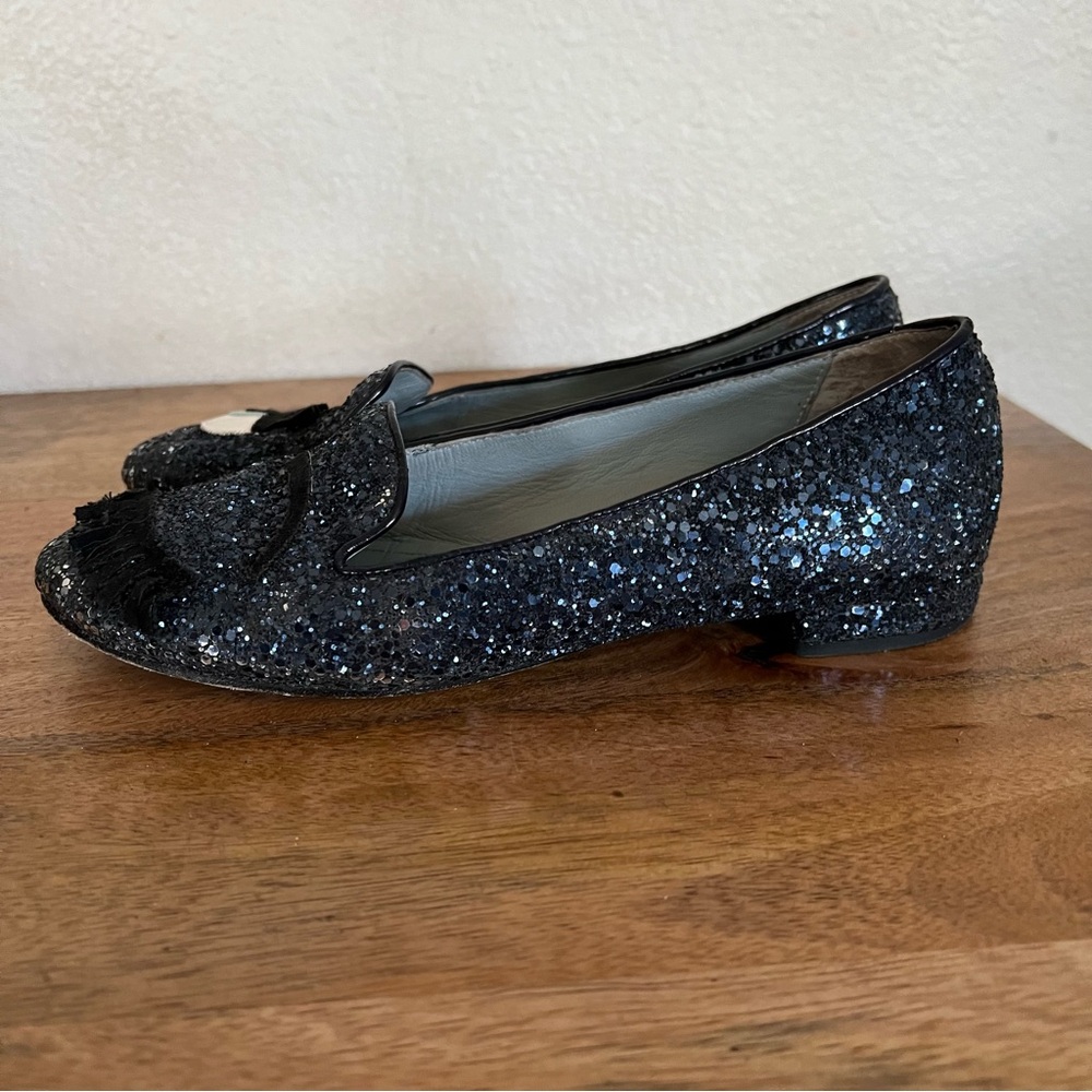 Chiara Ferragni Black Glitter Eyelash Slip-On Flats - Picture 4 of 10